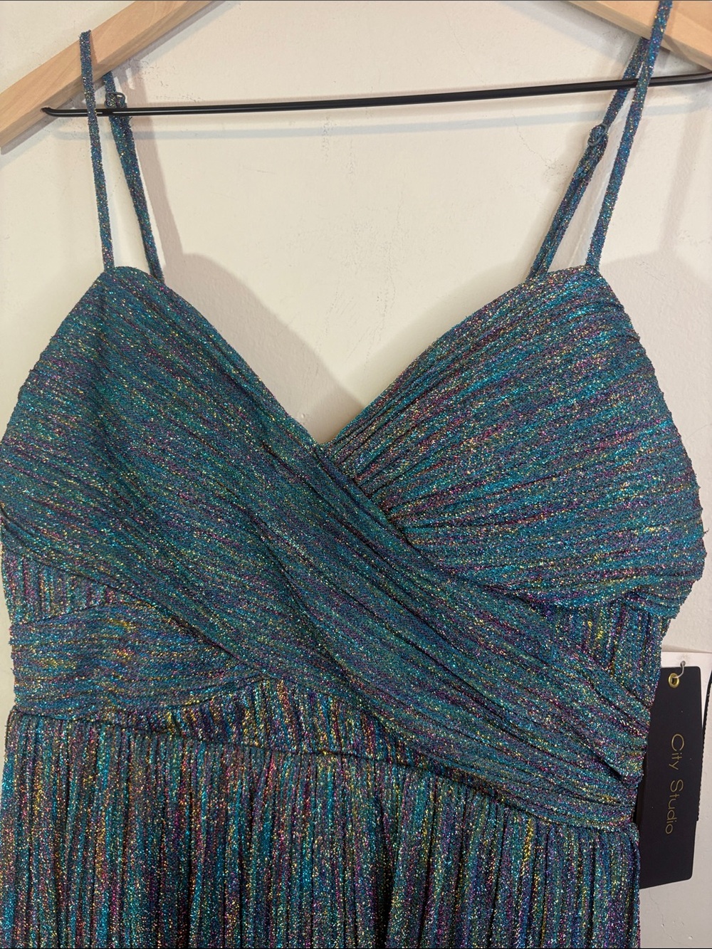 NWT Y2K Macy’s Deadstock Metallic Shimmer Sparkle Homecoming Dress Padded Top 9